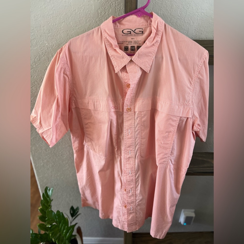 Men’s game guard fishing shirt, plaid orange, large